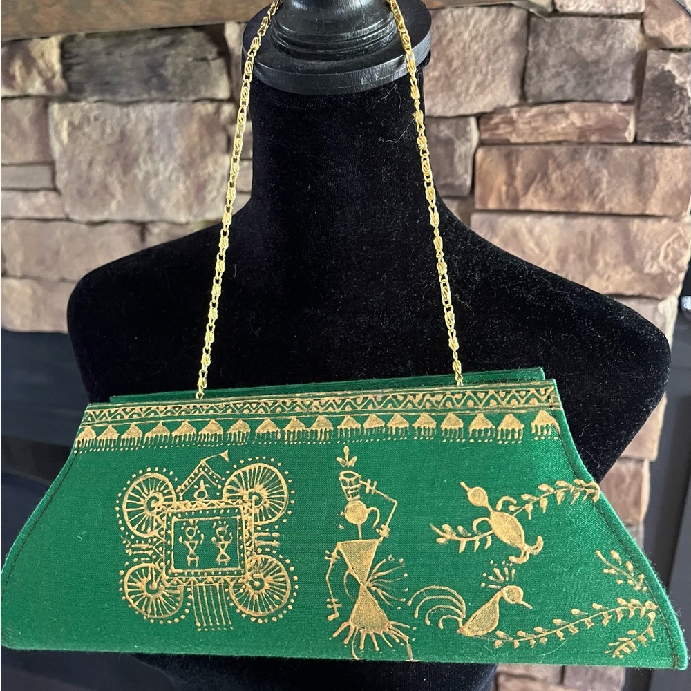 Ranes Green and Gold Painted Evening Clutch